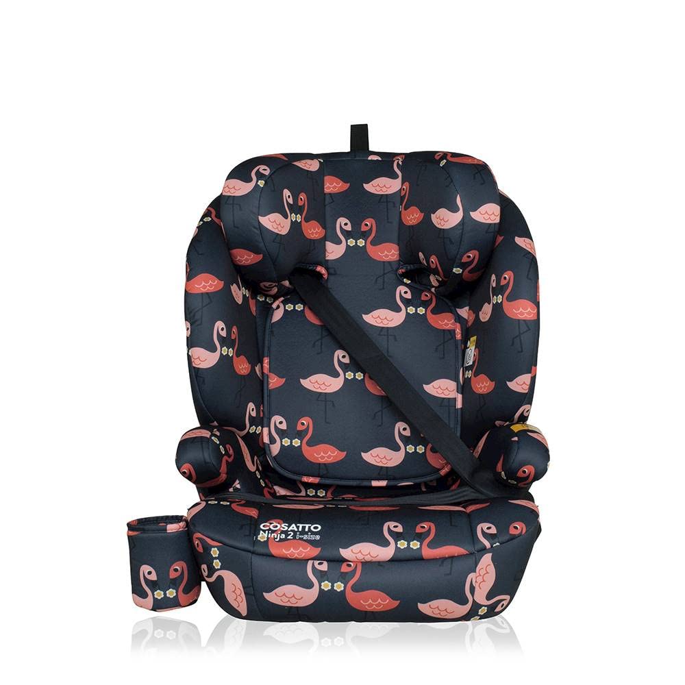 Cosatto Ninja 2 i-Size Hochlehnen-Sitzerhöhung 100-150cm (Pretty Flamingo) | ISOFIX oder Fahrzeuggurt Einbau mit Seitenaufprallschutz, Memory-Schaum und waschbaren Bezügen.