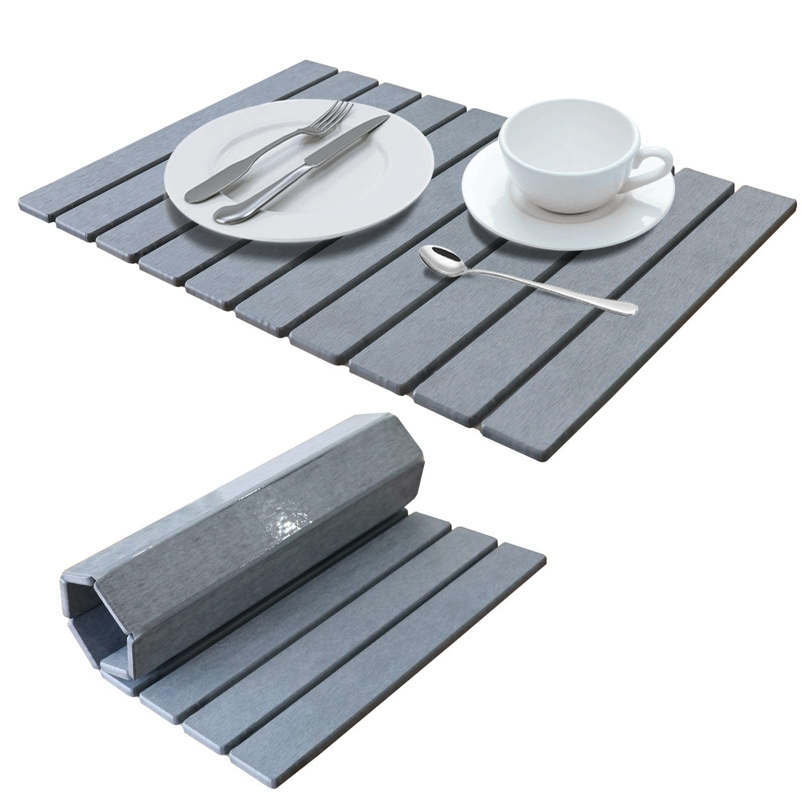 AukeyStar Stone Dish Drying Mat for Kitchen Counter Collapsible Diatomaceous Earth Dish Pad Large Absorbent Quick Drying Stone Mat for Dishes Bottles Cups - 24