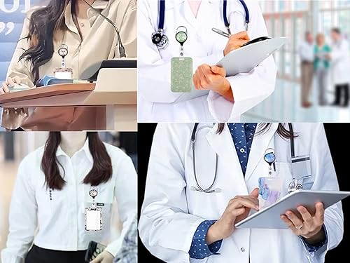 Miniatura 6 de Juanooo Cordón de identificación de mármol azul fresco y clip de carrete retráctil, llavero brillante para el cuello para mujeres, niñas, hombres,