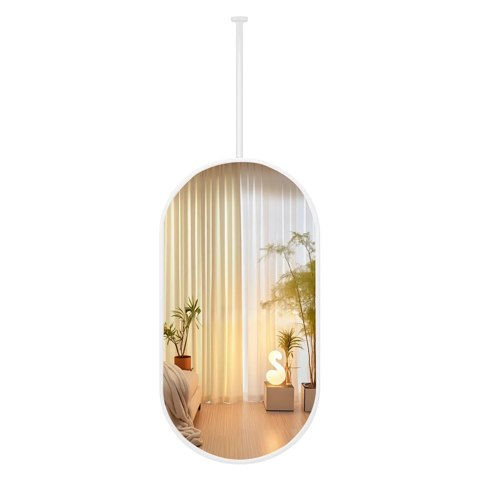 FGXHHS for Ceiling, Oval White Metal Framed Vanity Makeup HD Bedroom Entryway - Customizable Ceiling Rod(50cmx100cm)