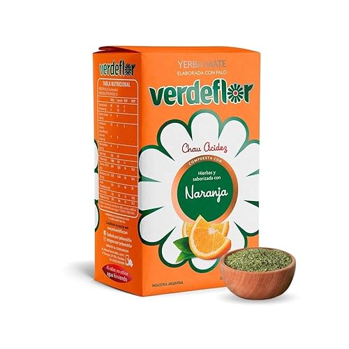 Verdeflor Té de yerba mate con infusión de naranja, 17.64 oz, 1.1 libras, bebida energética natural limpia de hojas sueltas sin fumar | sin