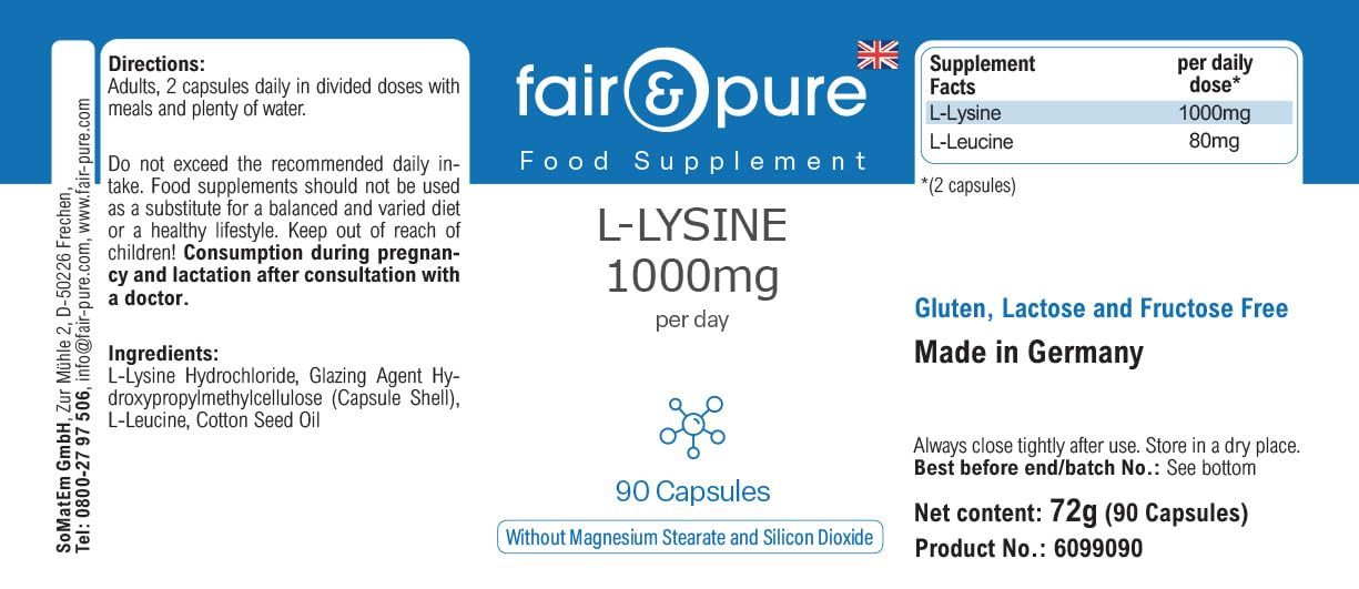 Fair & Pure® - L-Lysine 1000mg par jour - végan - 90 gélules