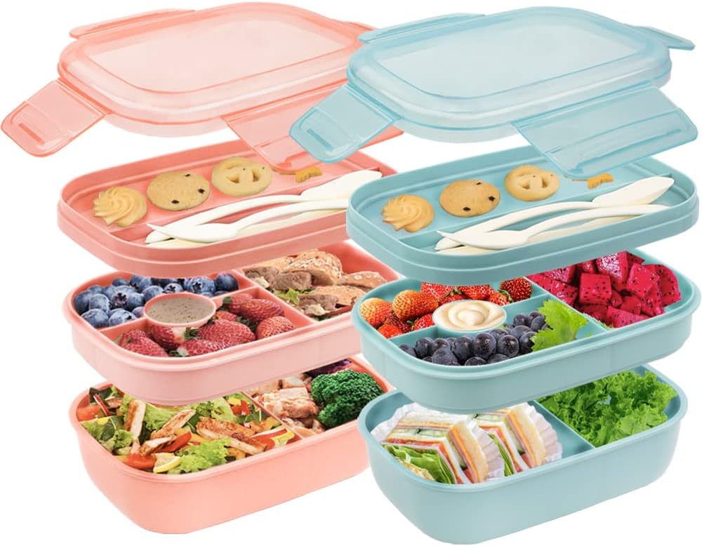 Bugucat Bento Box 1900ML Double Stackable Lunch Box Container Meal Prep ...