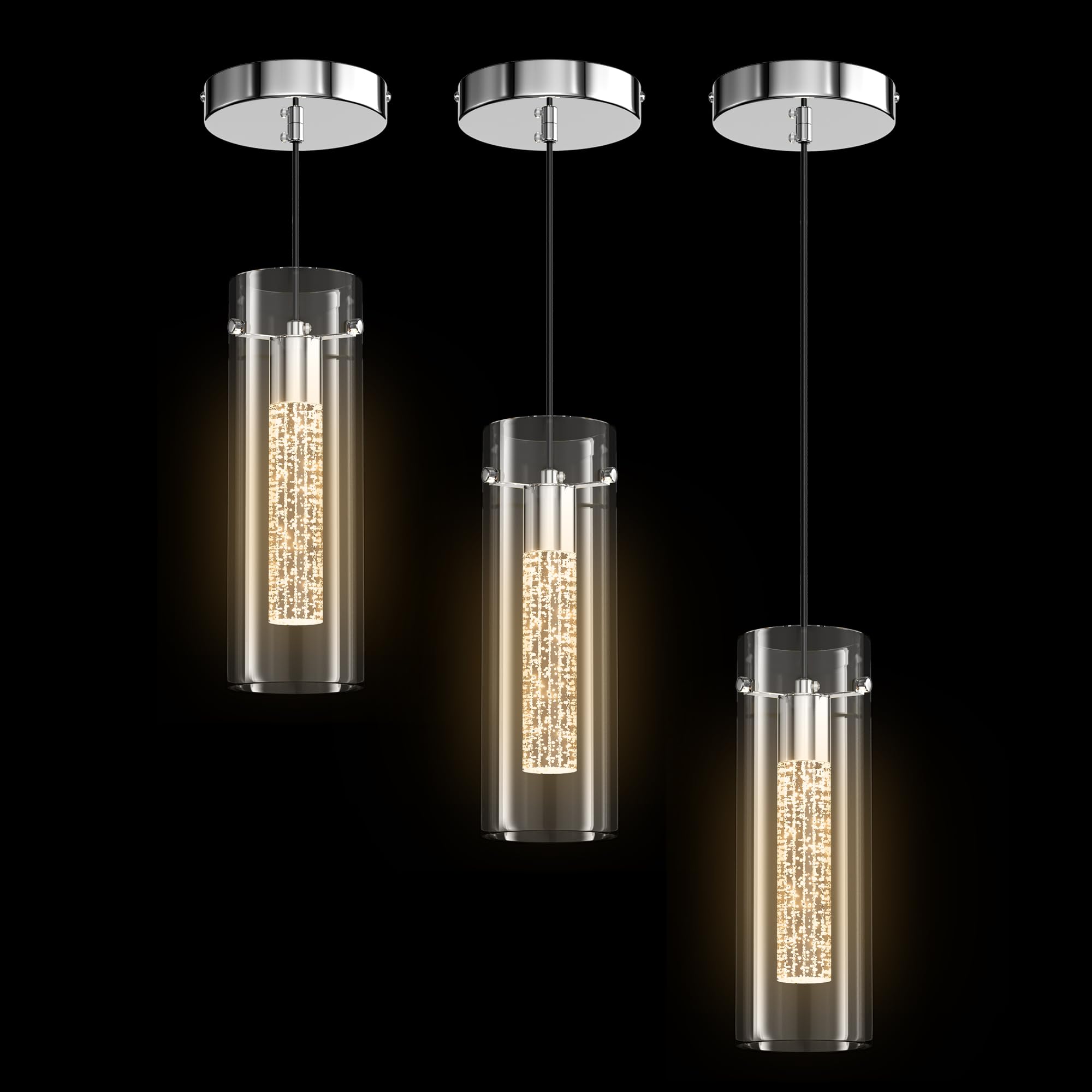 Photo 1 of Aipsun Pendant Lights Kitchen Island 3 Pack Crystal Bubble Glass Hanging Light Fixtures 3000K Modern LED Kitchen Pendant Lighting Fixtures Ceiling Chrome 3 Pack