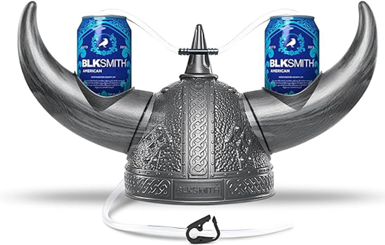 BLKSMITH Drinking Helmet, Viking Drinking Hat with Straws Holds 2 Cans, Adjustable to Fit 16-24" Head, Cool Gifts for Dad
