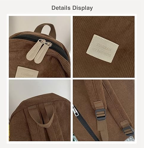 Miniatura 2 de JHTPSLR Light Academia Mochila Estética Mochila de pana Mochila Preppy Mochila sólida Mochila de pana para portátil Mochila de día, Marrón, Mochila