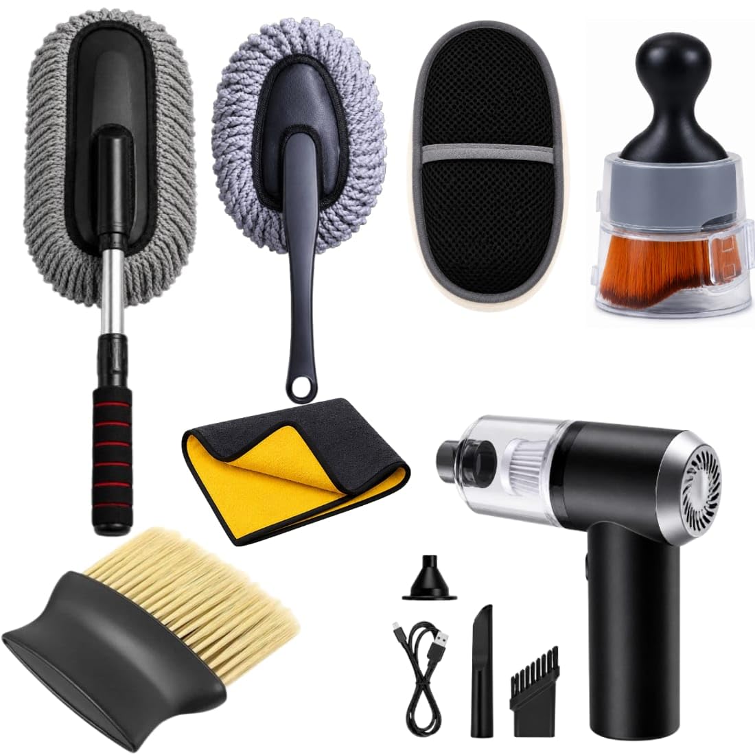 7 PCS Car Cleanig Kit with 3-in-1 Mini Vacuum Cleaner, Microfiber Cloth,Big Duster,Car Cleaning Anti-Fog Spray,Wheel Brush,AC Vent Brush&Interior Cleaning for velar,Truck-image-19