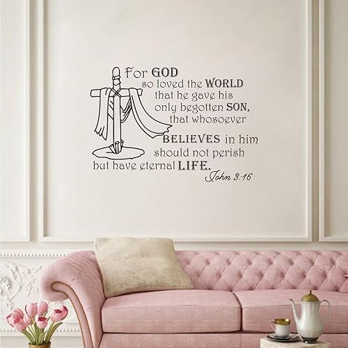 Miniatura 7 de Calcomanía de pared con versículo bíblico – "for God So Loved The World" John 3:16 - Adhesivo de vinilo de las Escrituras cristianas para decoración