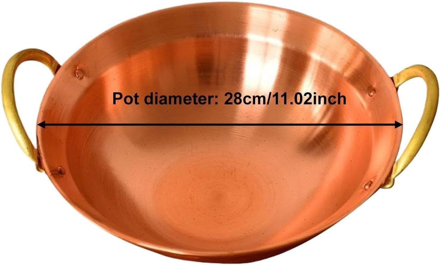 Casserole Wok en Cuivre Marmite Hotpot Loyale Easy Clean pour Camping Maison Famille Cuisson, 28cm, 28cm