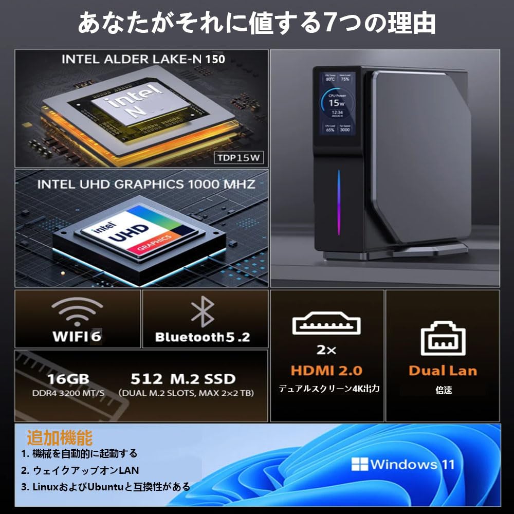 Amazon.co.jp: GZBOX ミニPC 小型 Windows 11 Pro搭載 Intel Alder