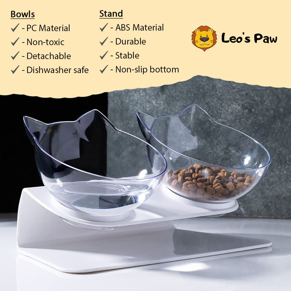 Leo's Paw Cuenco ortopédico antivómitos para gatos elevado inclinado de 15° para comida y agua para una mejor digestión, soporte elevado con parte inferior antideslizante, cuenco de alimentación