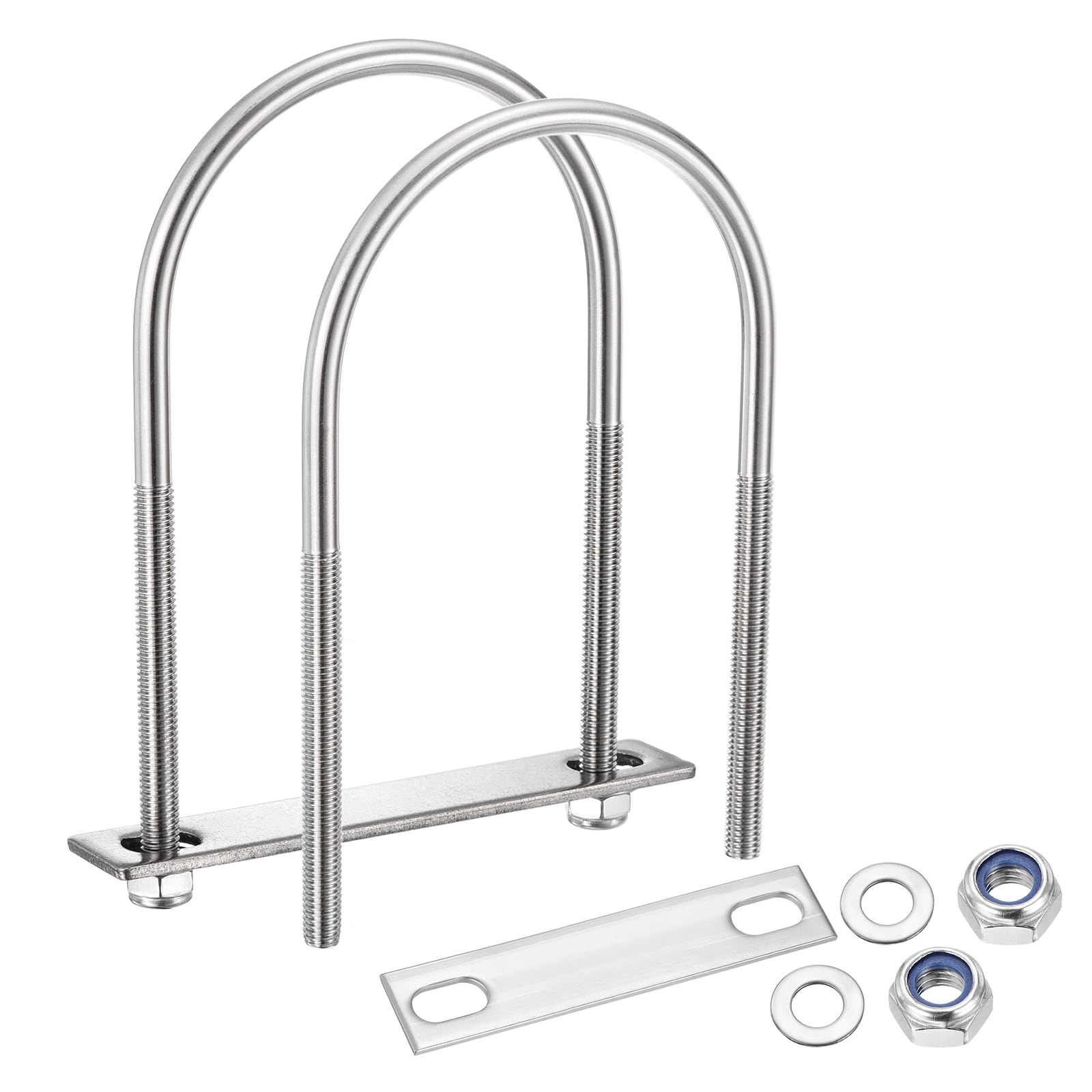 METALLIXITY U Bolts 2Set (M8x90x160mm), Round U Bolt Kits 304 Stainless Steel with Nylon Lock Nut Washers Plates - for Construction, Pipe, Trailer, Automotive, Leaf Spring Fastener