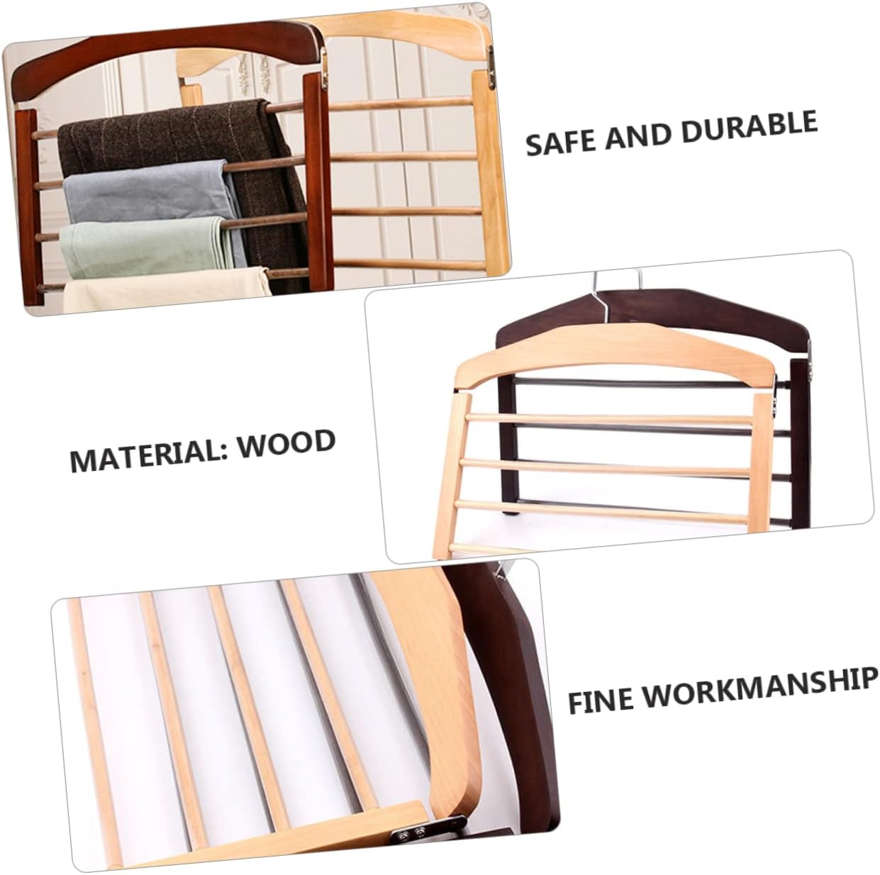 Laundry Organization Rack Wooden Clothes Hanger Space-Saving Design for Pants and Towels