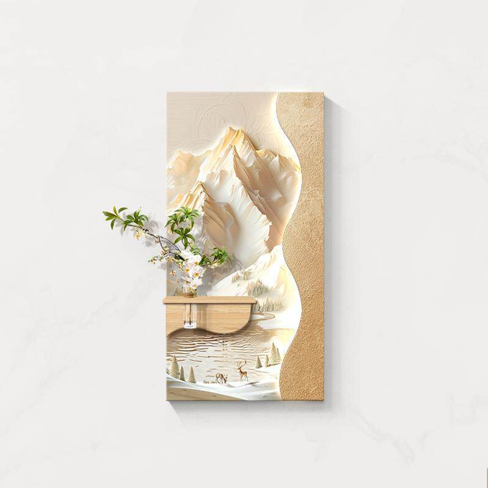 LQXCHEFYVA 3d Wall Art Decor, Sandstone LED Wall Art With Vase Holder, Plug-in Lighted Modern Decor, Living Room Entryway Wall Art, Vertical Ambient Light Decoration(Brown2,50x100cm/19.7x39.4in)