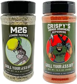 Grill Your As* Off M26 Lemon Pepper & Crispy Mango Habanero Seasoning Bundle – Zesty Lemon Pepper Seasoning + Sweet & Spicy Mango Habanero Rub for Chicken, Seafood, Pork, Veggies