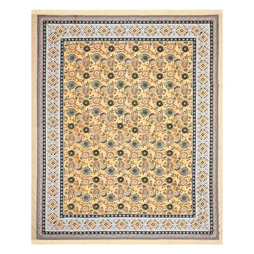 Image of India 100% Pure Cotton Jaipuri Printed Double Bedsheet with 2 Pillow Covers | Traditional Sanganeri Floral Design | Soft Breathable Fabric | King Size Bedsheet for Bedroom (Kaya55)