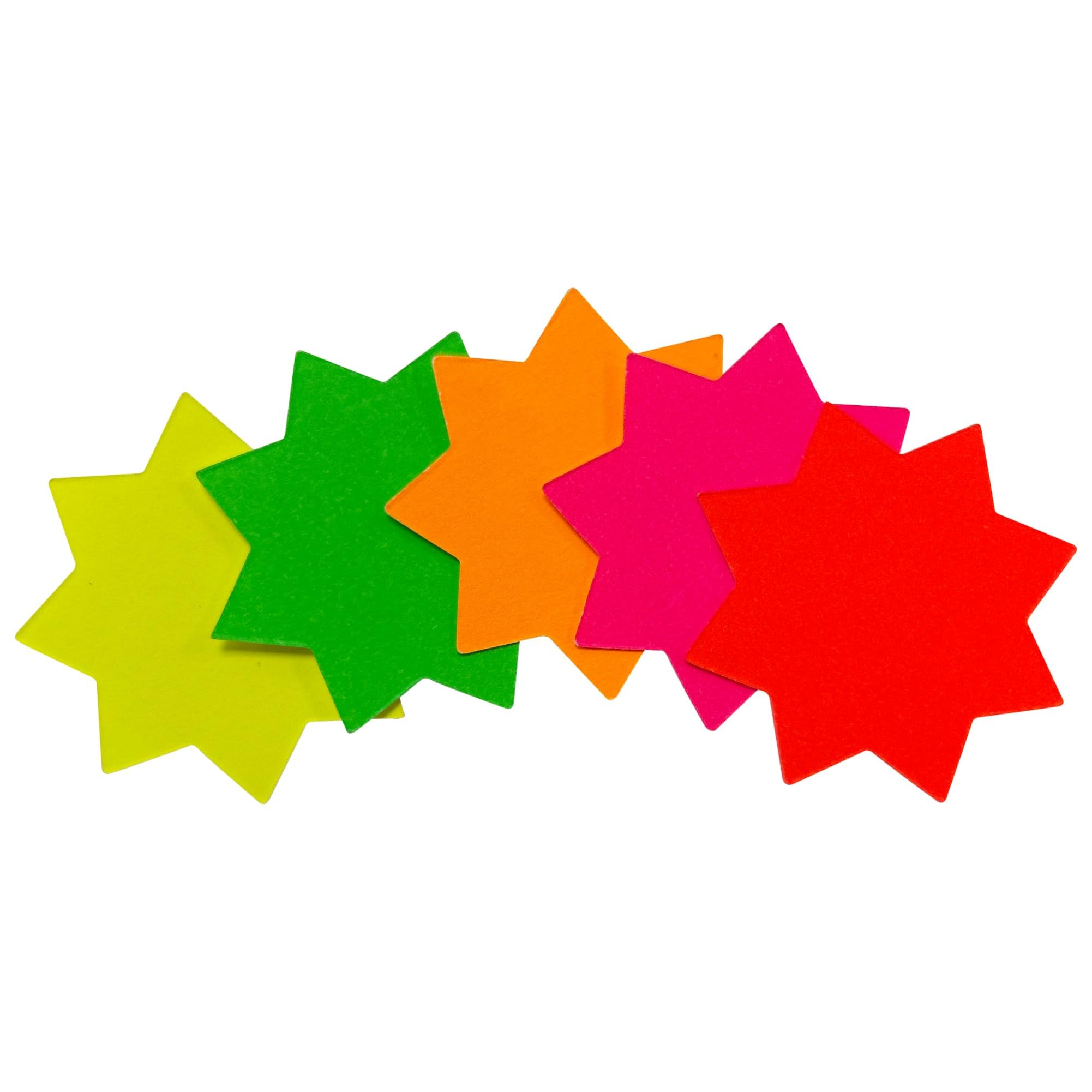 Pack of 100 Assorted Coloured Neon Fluorescent Stars 42mm - Price Signs, Star Shape Signs Price Eye-catching, Retail Store Price Label Garage Sale Supplies Tags for Party and