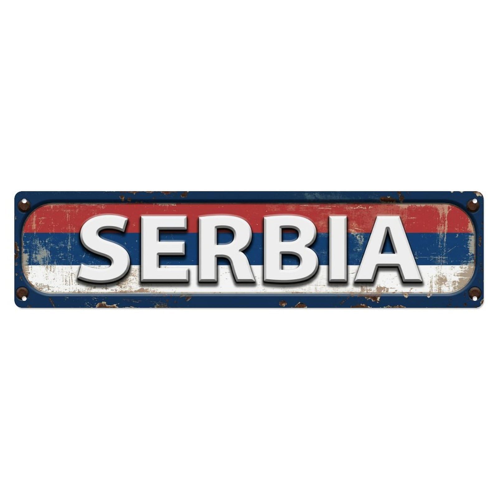 Vintage Serbia Flag Pattern Metal Tin Sign