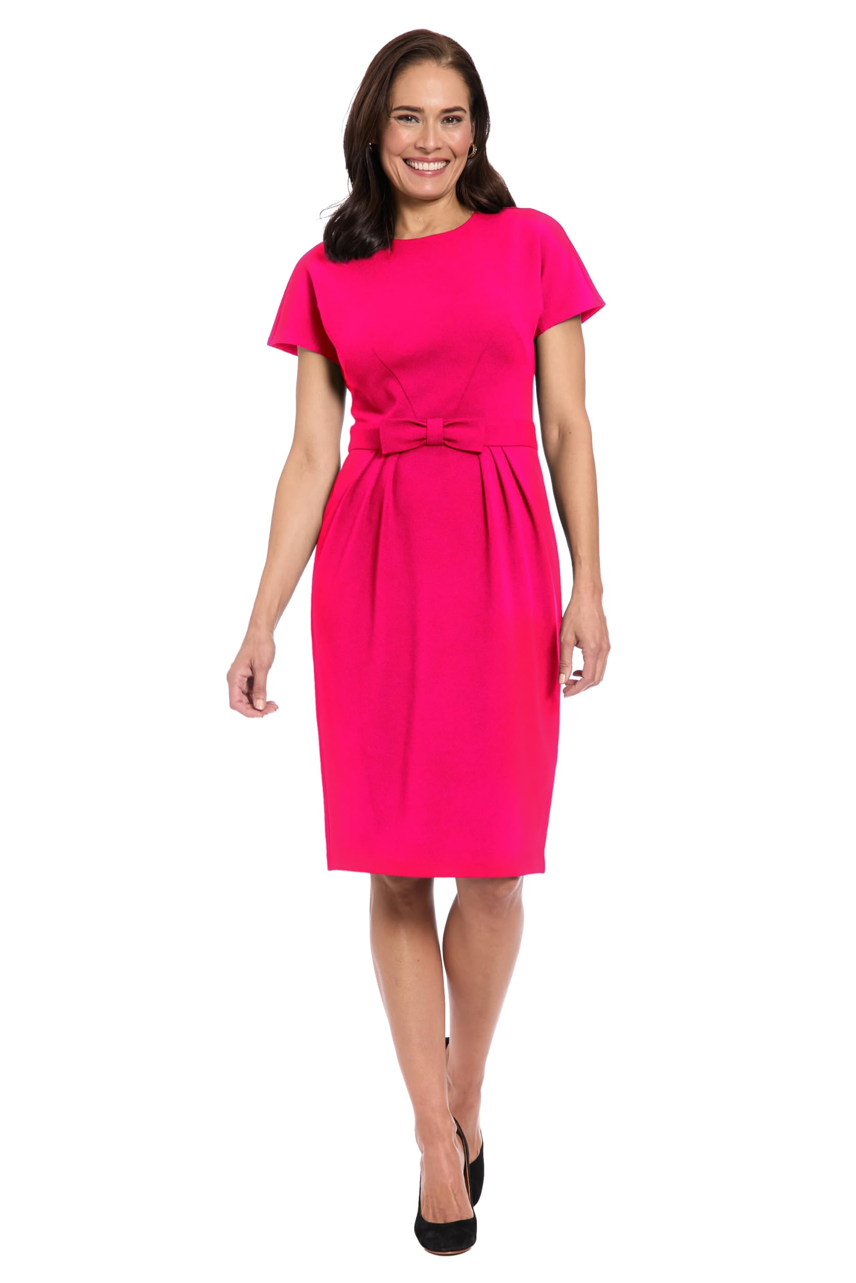 London Times Womens Short Sleeve Round Neck Sheath Bow Belt-Professional Work Dresses