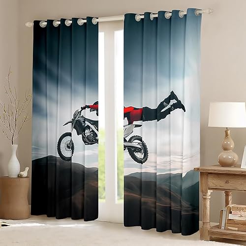 Miniatura 2 de Cortinas opacas de motocross para dormitorio, deportes extremos, cortinas opacas para niños, adolescentes, hombres, diseño de motocicleta, cortinas