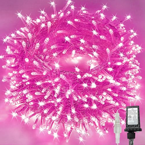 KAQ Connectable 240LED Pink String Lights Outdoor/Indoor, Extendable Plug in Twinkle Fairy Lights Waterproof with 8 Modes&Timer Function for Garden Bedroom Patio Tree Christmas Decorations
