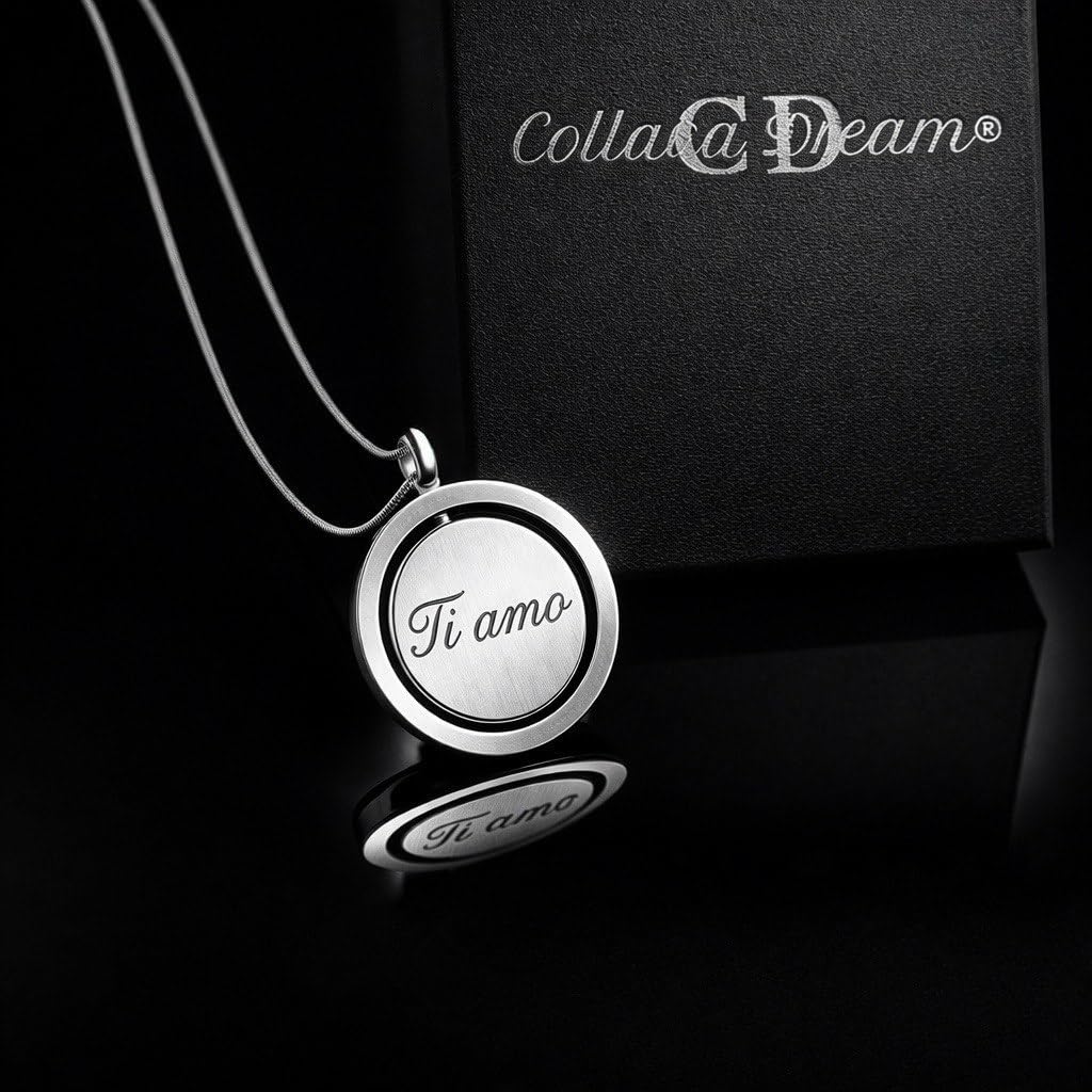 Collana Personalizzata Uomo Donna in Acciaio Inossidabile con Cerchio Girevole – Incisione Fronte e Retro – Ciondolo Rotante Unisex – Idea Regalo Coppia, Anniversario, Compleanno – CollanaDream