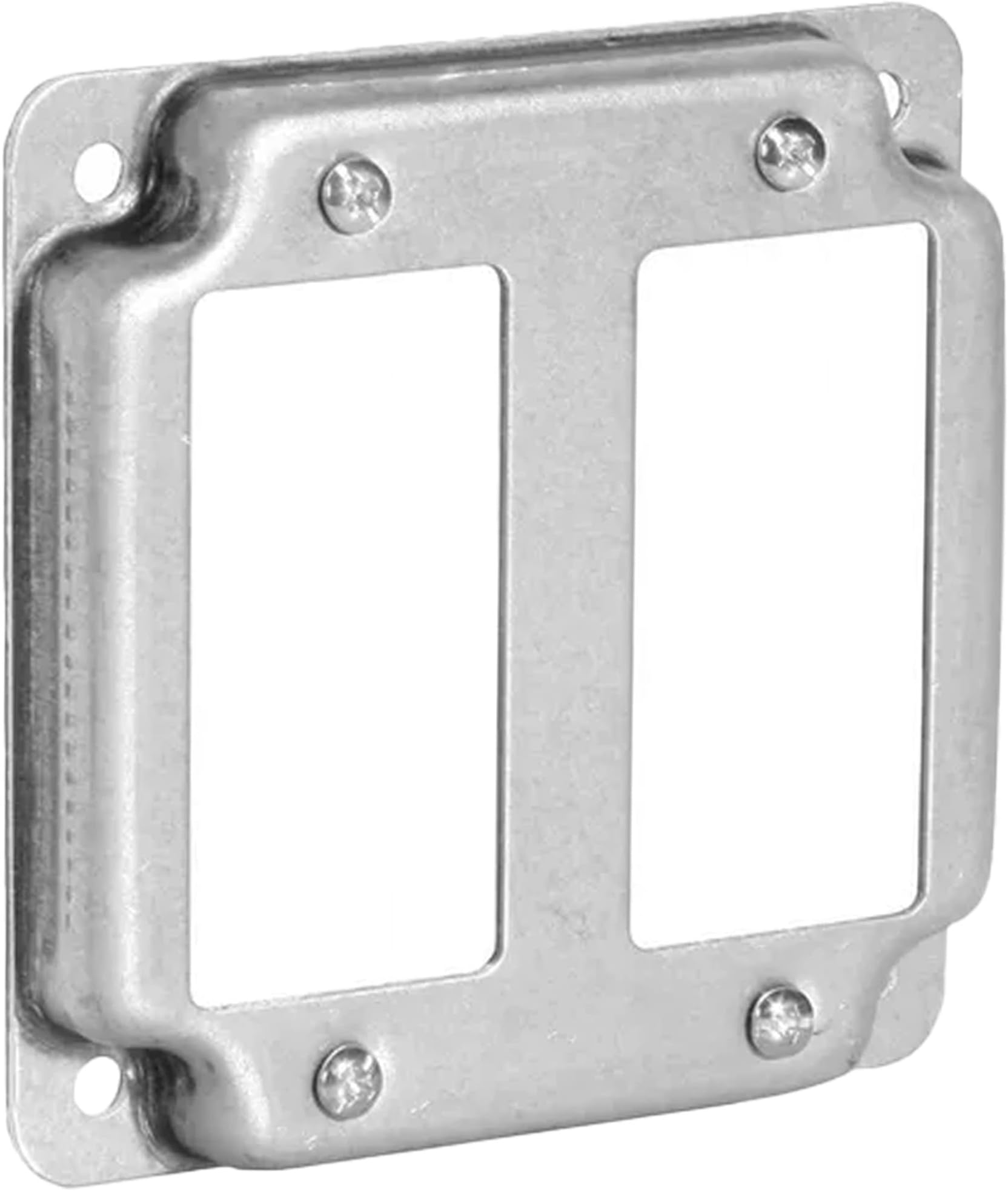 2-Gang Rocker Switch Electrical Box Cover - 4 Inch Square 1/2 Inch Raised Galvanized Steel Cover for Exposed Work - Surface Mount Junction Box Cover for Double Rocker Switches