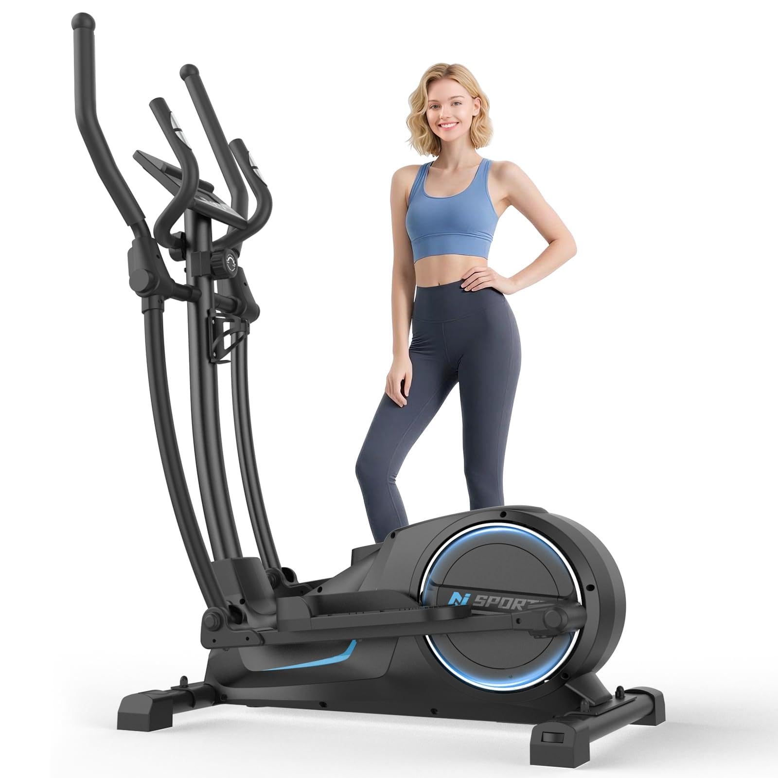 Cowmew Crosstrainer für Zuhause, 3-in-1 Ultraleiser Magnetischer Ellipsentrainers mit 16 Widerstandsstufen, LCD Monitor, 8 kg Schwungrad, 42 cm Schrittlänge, Belastbar bis 150 kg für Fitnessübungen