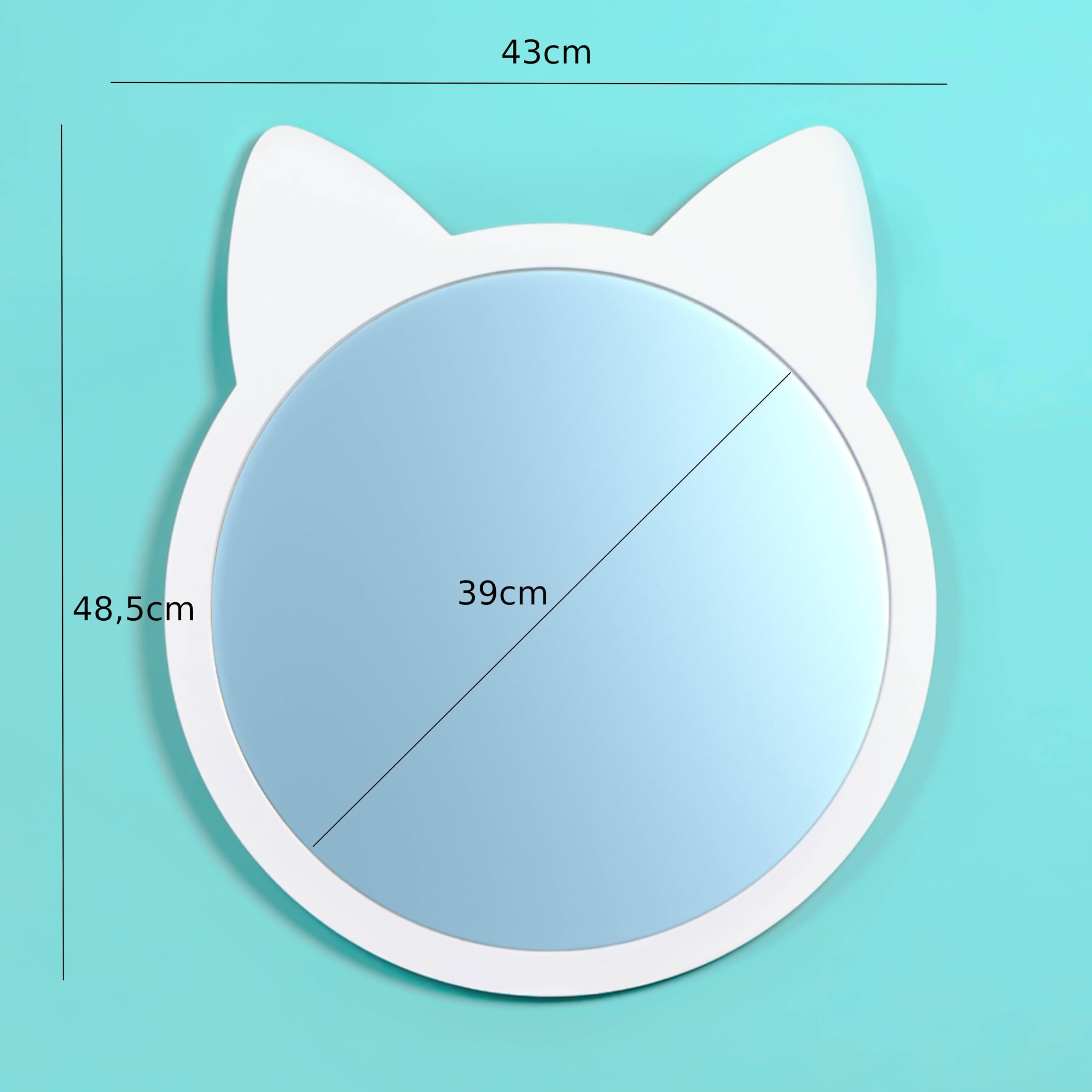 Jungle Empire Kinderkamerspiegel, kattenspiegel voor aan de muur, voor kinderen en meisjes, wandspiegel, kleine badkamerspiegel, 16 cm, wit, rond, zonder boren, om op te hangen