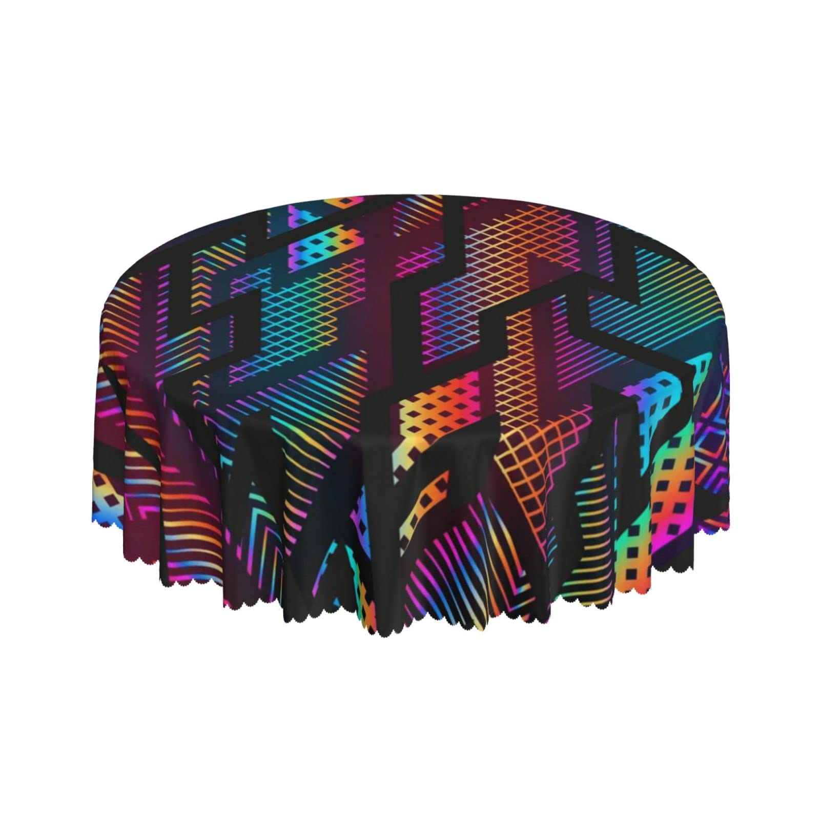 Lsjuee Geometric Neon Vibrant Colorful Texture Round Tablecloth 60 Inch Printed Washable Tablecloth for Dining Party Holiday Fall Home Decorative