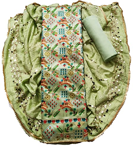 Image of AAHIRA Women's Printed Chanderi Unstitched Salwar Suit Dress Material With Sequins Work Dupatta(Free Size)