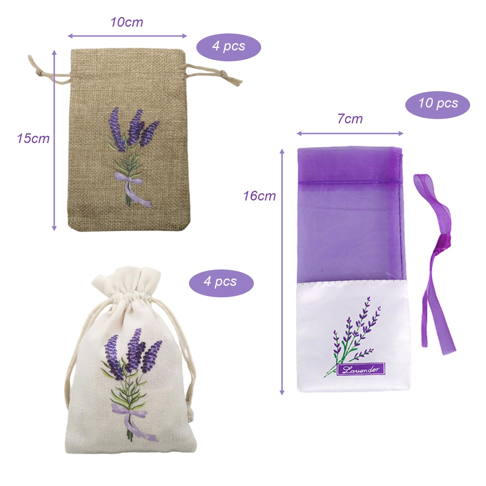 18 Pièces Sachet Vide pour Lavande, Sachets Parfumés Lavande avec Cordon de Serrage, pour Bijoux de Mariage, épices et Herbes