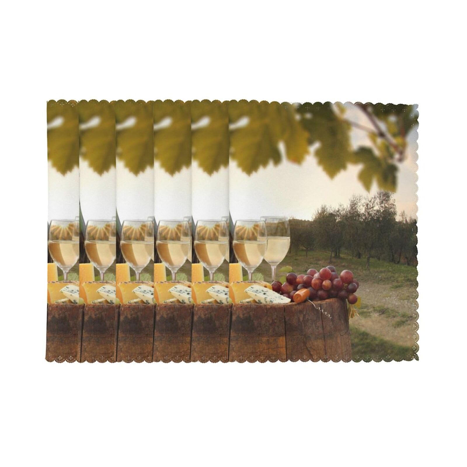 6 PCS Heat Resistant Placemat 45x30 CM, Red Wine Printed Non-Slip Place Mats for Kitchen Dining Table Indoor Outdoor