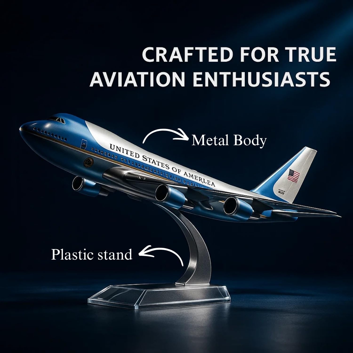 Air Force One B747 1:300 Scale Model | 16cm Metal Die-Cast Airplane with Acrylic Stand | Collectible Jet Plane for Display, Gifts, Office Décor | Collectors, Pilots, Travel Enthusiasts