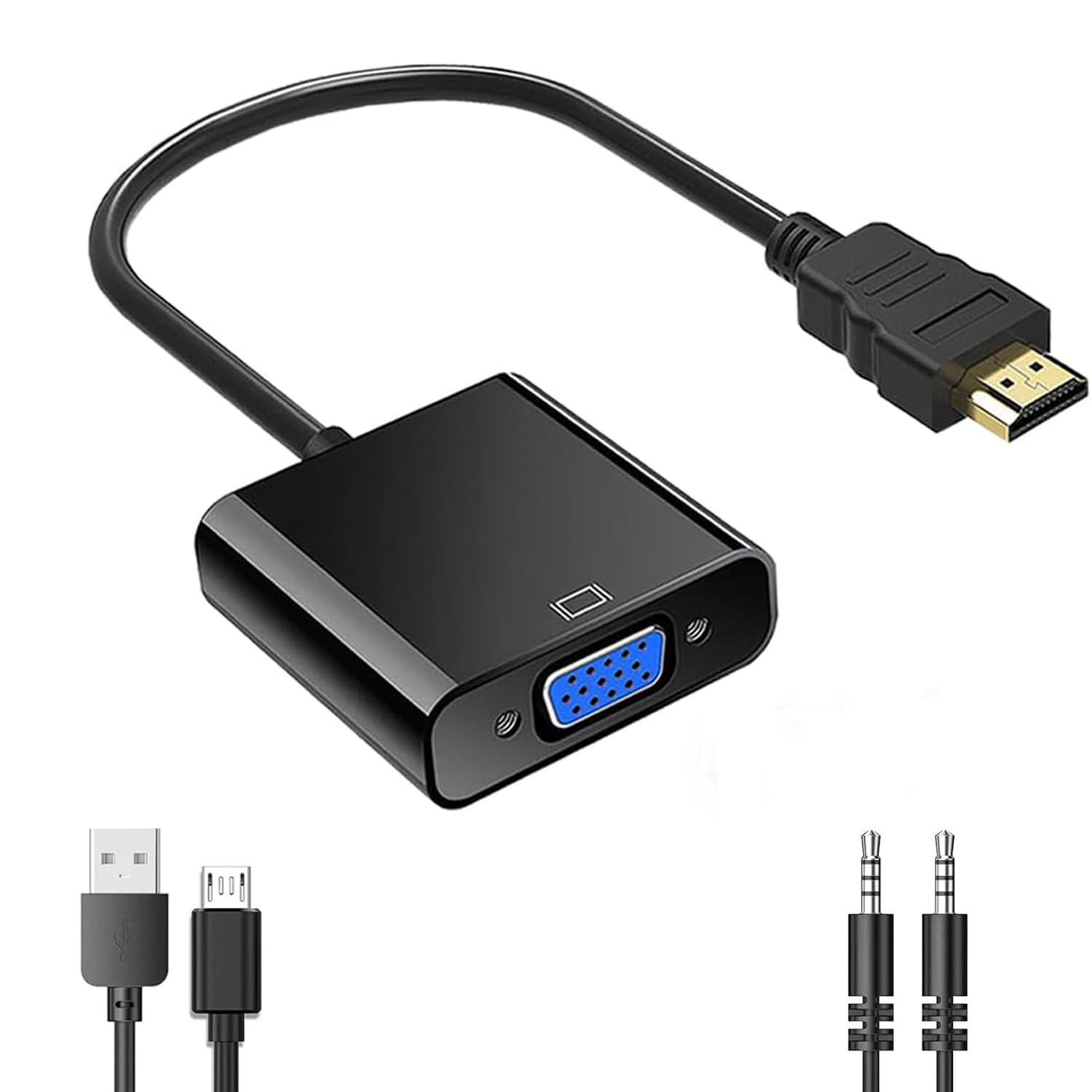 Adaptateur HDMI vers VGA Convertisseur vidéo 1080P mâle vers femelle avec port audio 3,5 mm et miniUSB vers USB pour PC, ordinateur portable, projecteur, TVHD