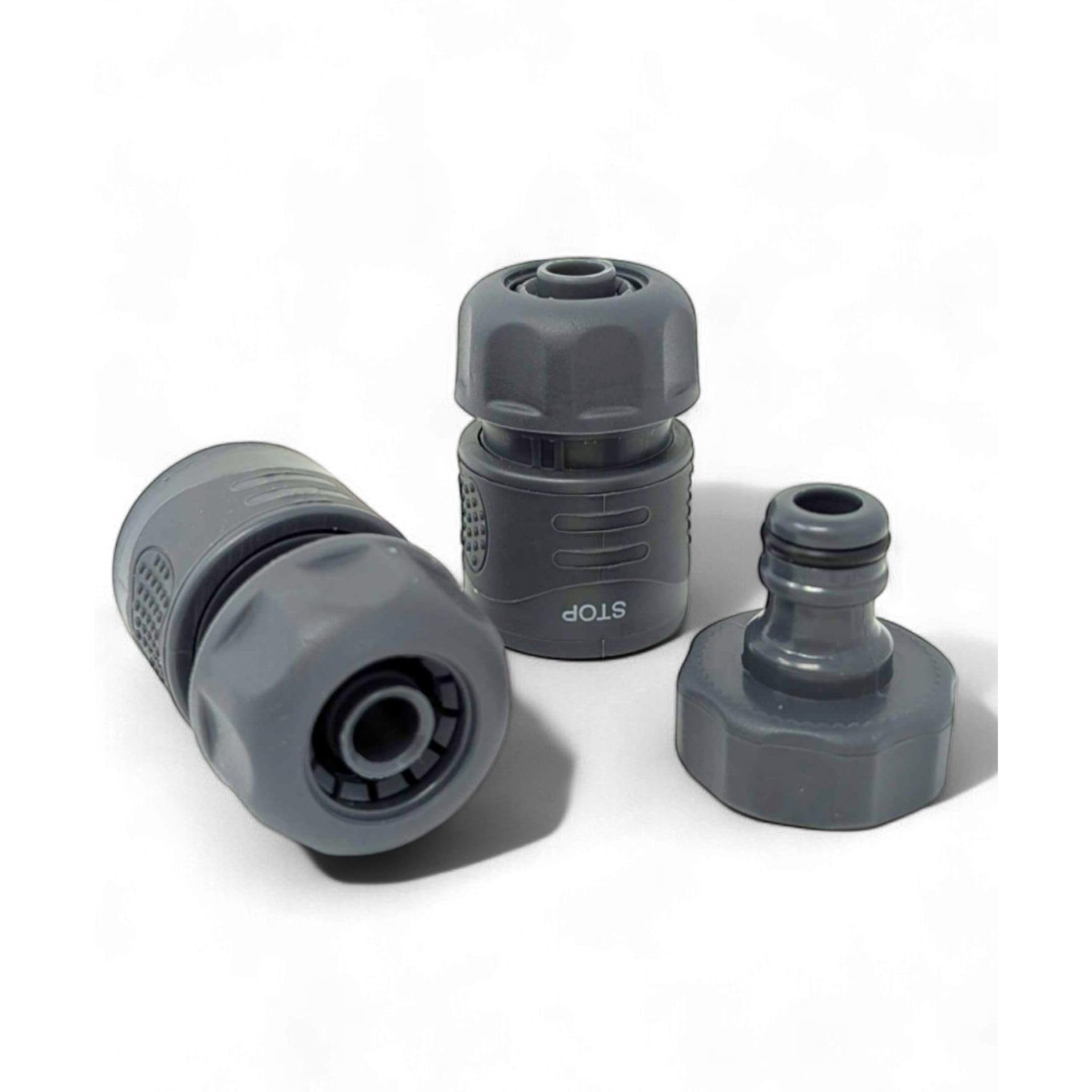 LIVLIG - Conector de manguera de plástico para manguera de jardín de 1/2 pulgadas en juego, acoplamiento de goma para manguera de jardín, color antracita