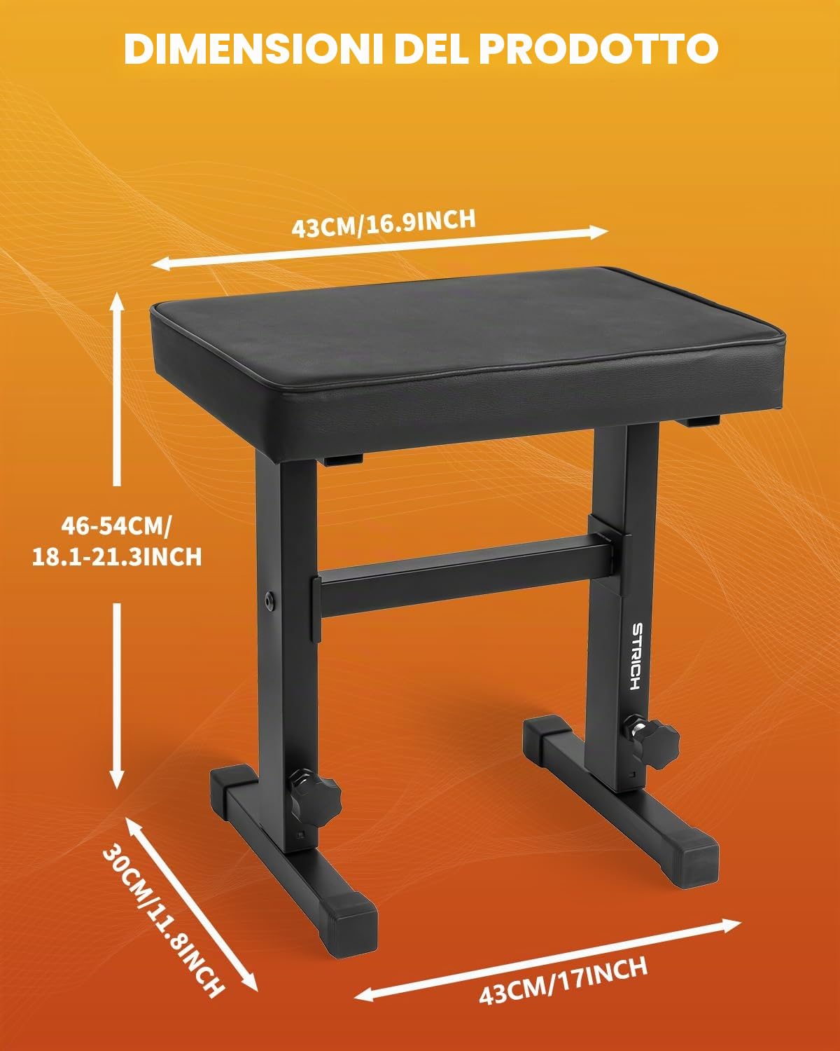 STRICH Sgabello regolabile per pianoforte, sedile per tastiera musicale, sgabello per pianoforte, sedia con cuscino imbottito per musicisti, nero, SPB-M50 (pelle PU)