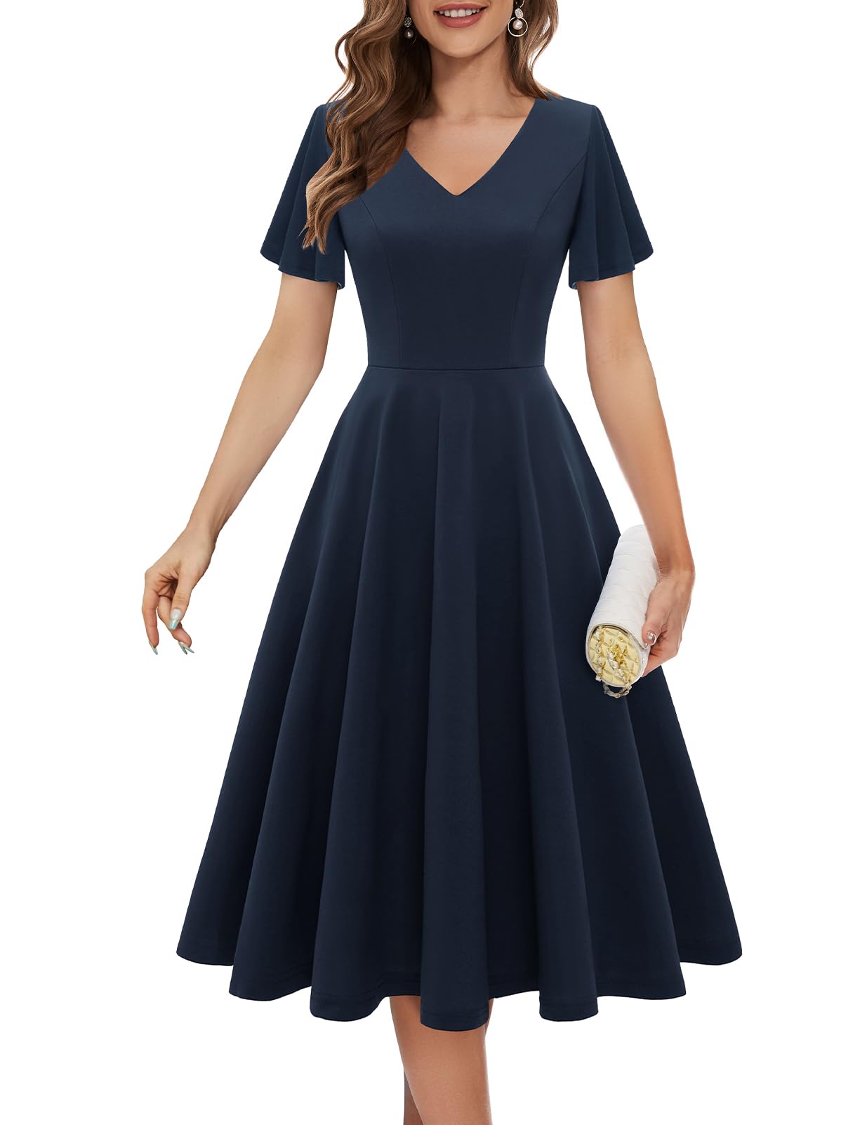Bridesmay Hochzeitskleider 2025, kurzärmelig, bescheidene A-Linie, Midi-Kirche, Teeparty-Kleid
