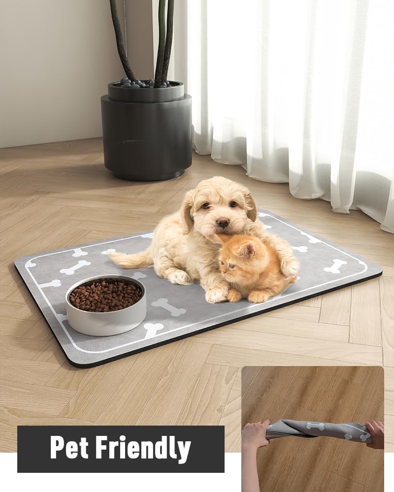 Tapete de alimentación para mascotas, tapete absorbente para comida y cuenco de agua, sin manchas, fácil de limpiar, dispensador de agua de secado rápido, suministros para cachorros, accesorios para