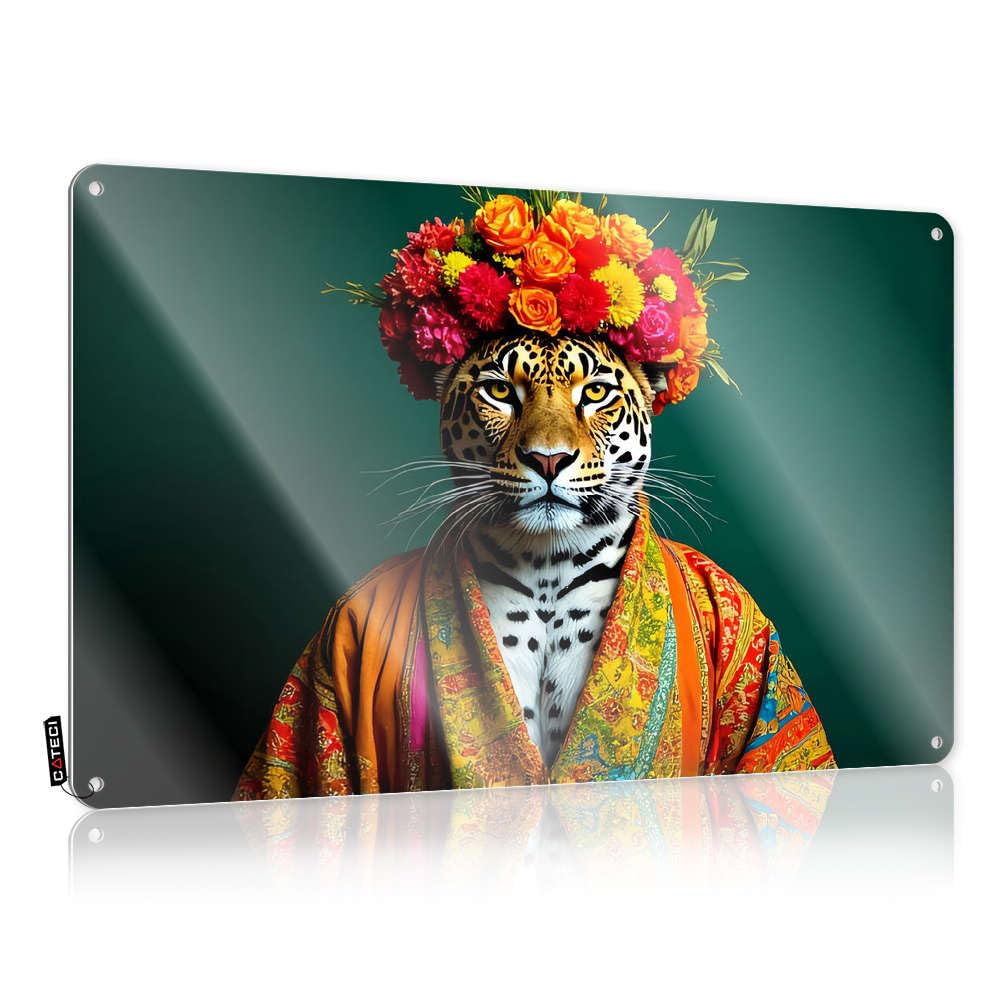 IBWNBBUSN Man Cave Sign Funny A Tiger Wearing A Colorful Floral Crown And Vibrant Robe Tin Sign Funny Signs For Home Bar Bar Sign For Outdoor Bar(20X30CM)