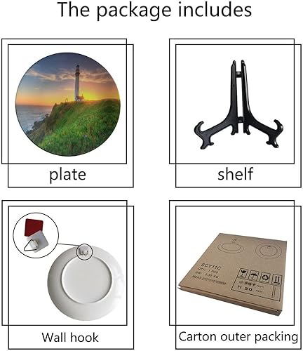 Miniatura 4 de Plato decorativo de cerámica de paisaje costero, plato decorativo con soporte de porcelana, para decoración de pared, decoración de pared, plato de