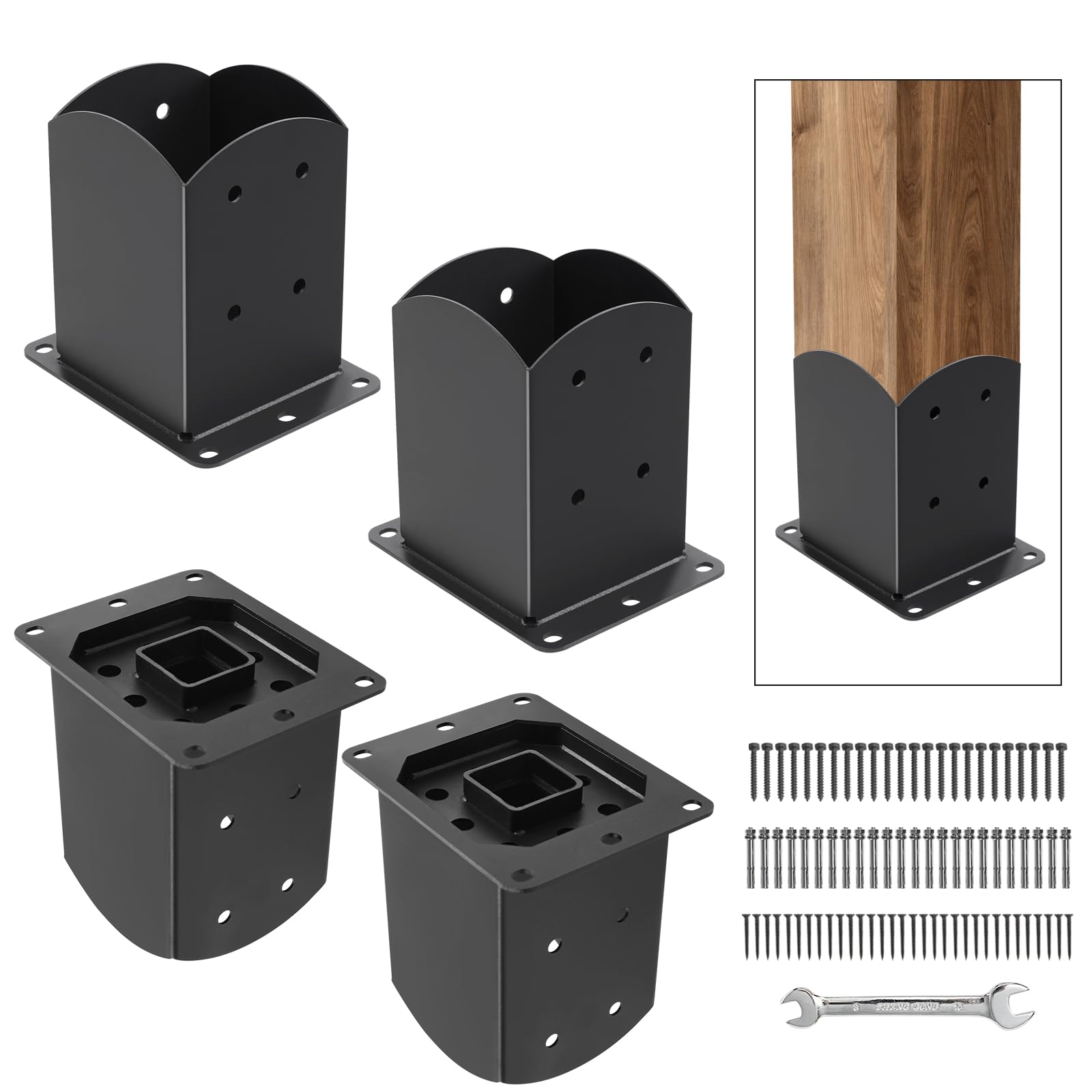 Post Base 4 Pcs, 4"x 4" (Inner Size 3.6"x3.6") Wood Fence Post Anchor Base,Heavy Duty Powder-Coated Steel Pergola Brackets,Post Support Bracket Fit