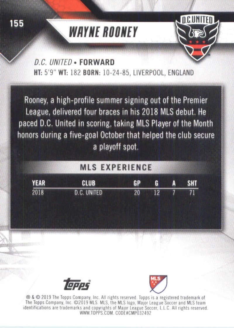 2019 Topps MLS #155 Wayne Rooney D.C. United Soccer Card
