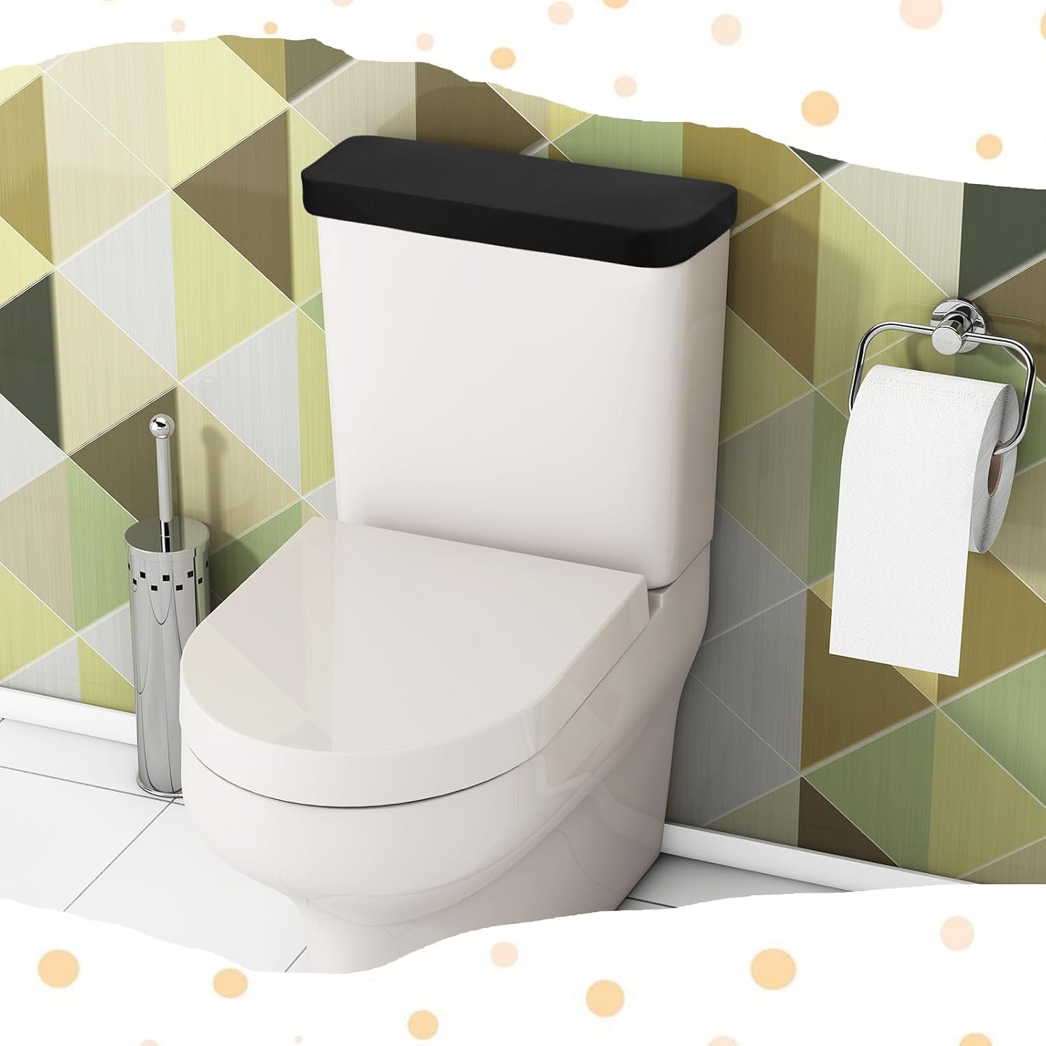 2PCS Toilet Tank Cover, Toilet Top Cover Universal Toilets Tank Lid Covers Soft and Absorbent Replacement with Elastic Bottom for Bathroom Decor Accessories (Black)