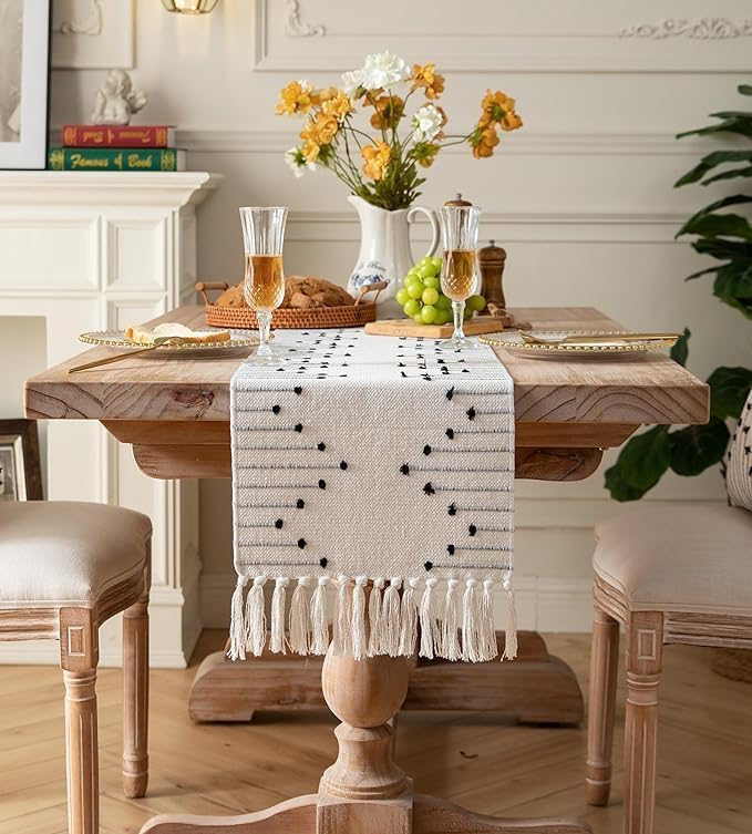Image of Premium Boho Cotton Table Runner for 4 6 Seater Dining Table |Center Table |Coffee Table|Dining Table|Eating Area|Table Decor(14*72 INCHES)|Black W| SZPR 052