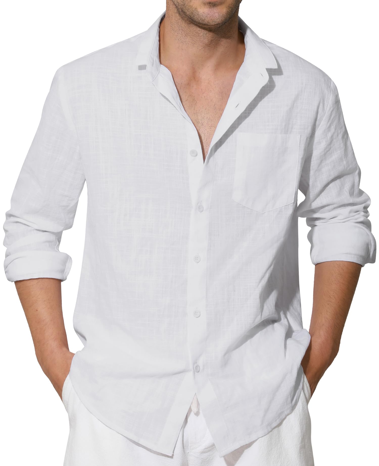 Enlision Camisas Lino Hombre Manga Larga Verano de Algodon Casual Camisa Henley Shirts Cuello Mao Color Sólido Elegantes Playa Boda Vacaciones S-4XL