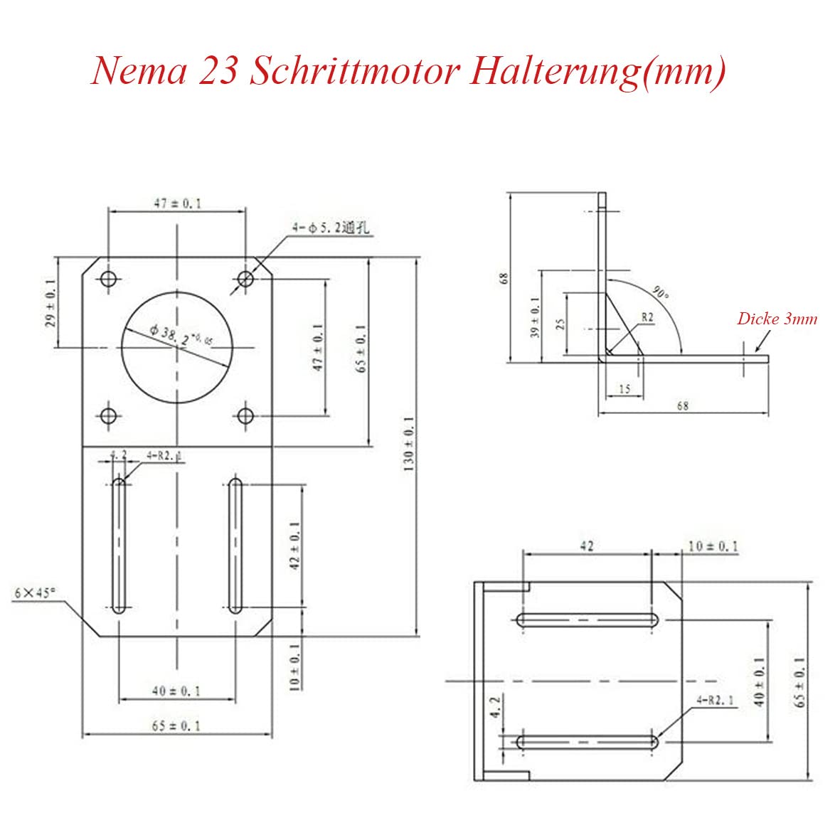 Supports Moteur Nema 23 RATTMMOTOR - Lot De 3 En Acier - Pour Montage Moteurs Pas à Pas