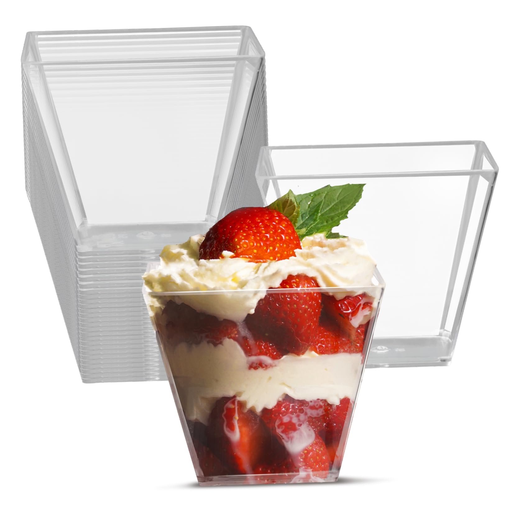 minkissy 60ml Disposable Dessert Cups 100pcs Set Lids Included Portion Cups for Jelly Yogurt Mousses Square Trapezoid Design Food Grade Plastic