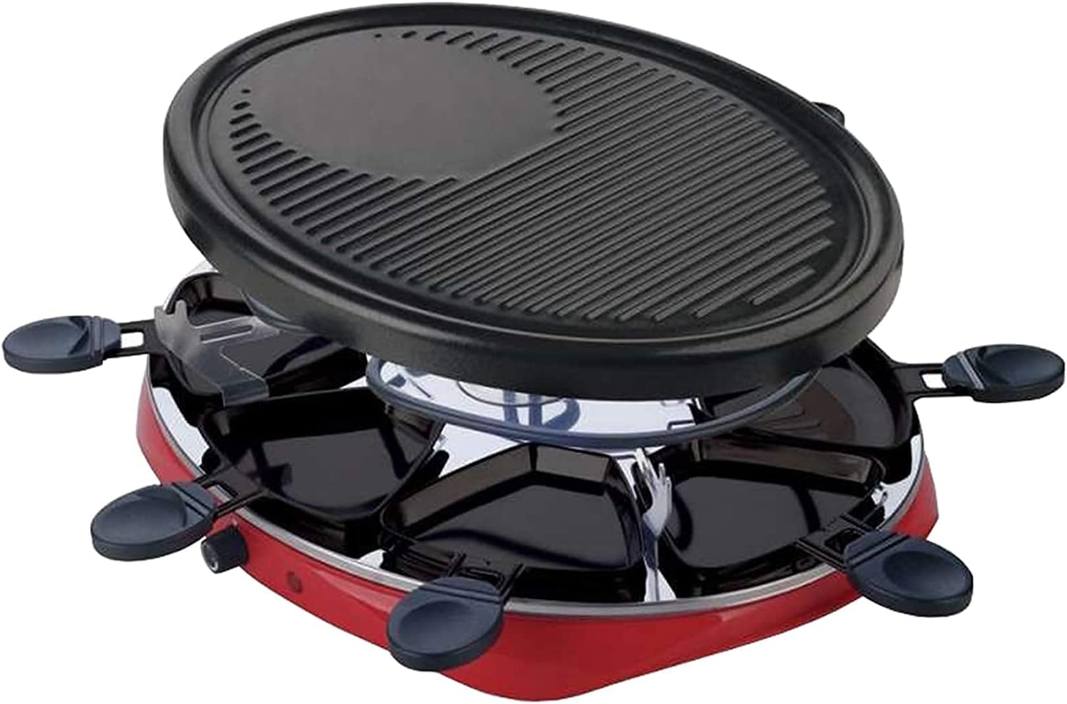 Raclette Grills Easy To Clean Large Grill Area Tabletop Grill The Electric BBQ Grill A Non-Stick Material with 8 Mini Electric Grill Pan for 8 People Party 1300W,1300W