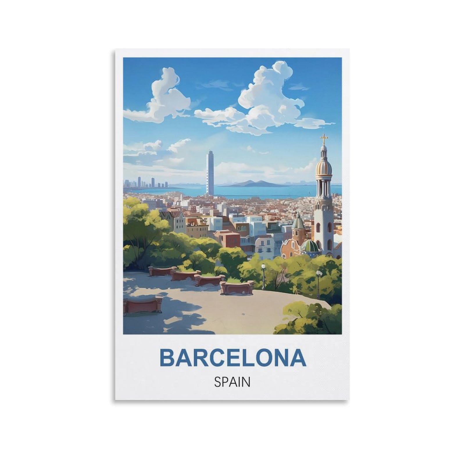Ezmlfa A073 Diy Frameless Paint By Number Kits Barcelona Spain Paint By Numbers For Kids & Adults & Beginner, Diy Canvas Painting Gift Kits 20X30cm